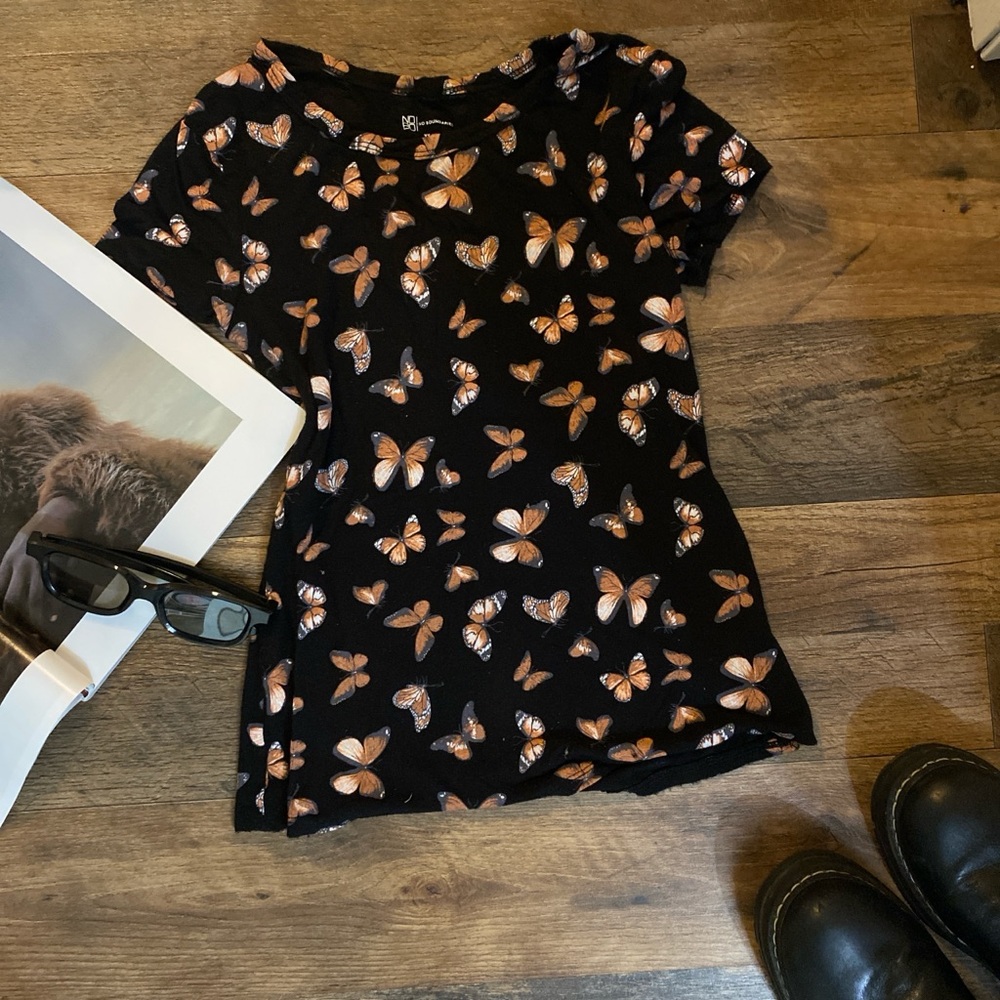 Black and orange butterfly print top